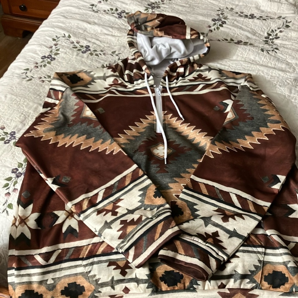 Aztec print half zip hoodie